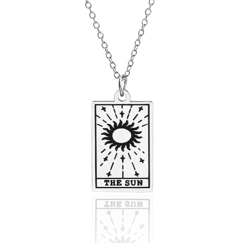Tarot Fortune The World Sun Star Moon Card Stainless Steel Pendant Necklace
