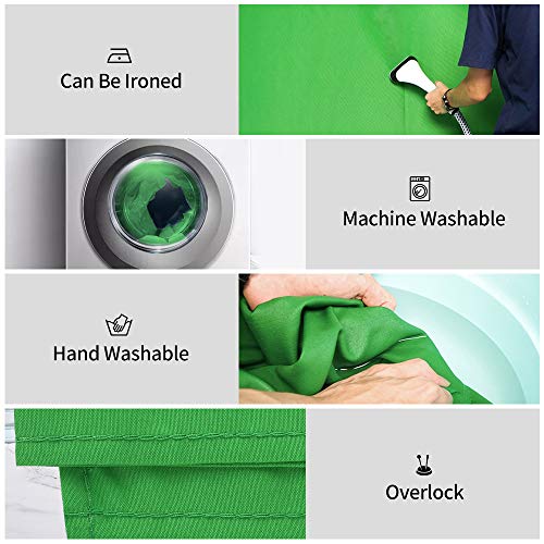 JEBUTU 5X6.5ft Green Backdrop Kit with T-Shape Stand, Portable Background Support Kit with Carrying Bag & Clamps for Video, Zoom, Streaming