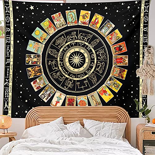 XGXL Tapestry Tarot Zodiac Tapestry - Astrology Tapestry for Bedroom Aesthetic Blanket Black Constallation Tapestry Manta De Tarot College Dorm Room Decor Psychic Tablecloth