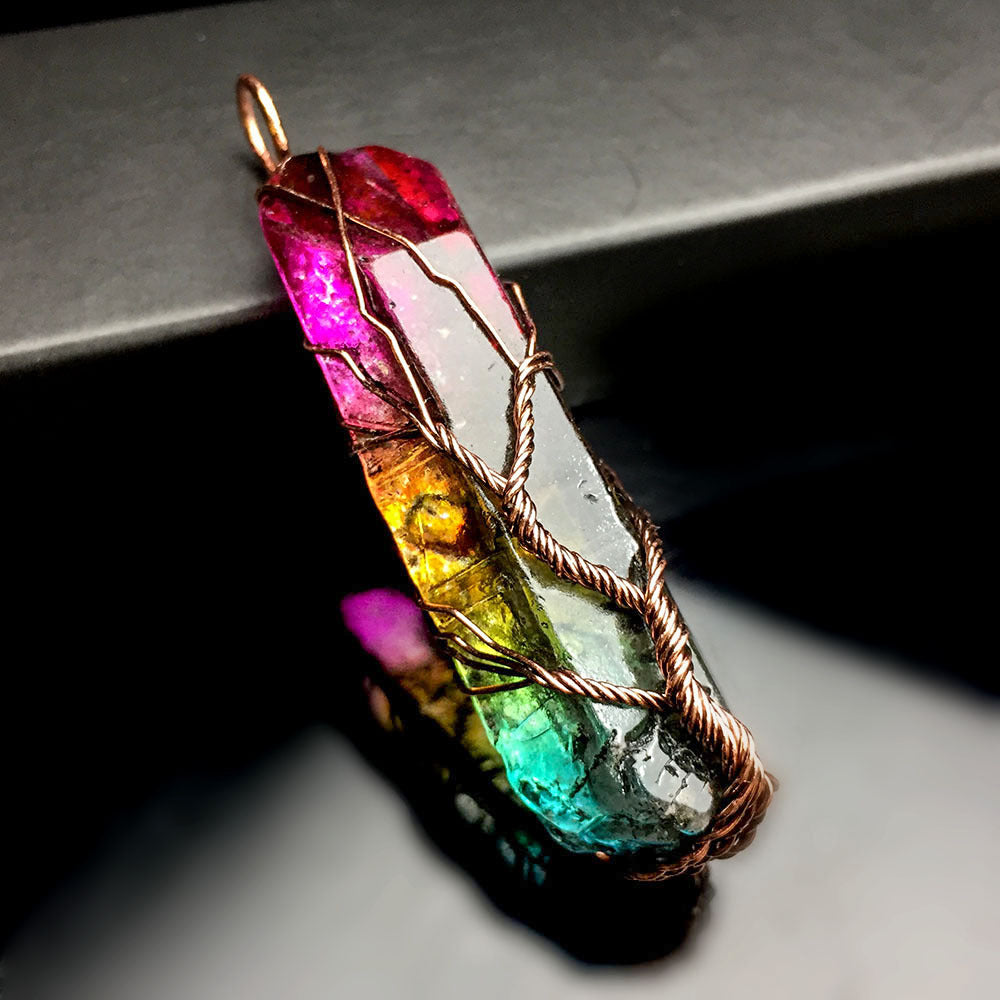 Natural Stone Charms Pendants 7 Chakra Rainbow Jewelry DIY Quartz Tree of Life Reiki Healing Pendant Pendulum Necklace Women Men1