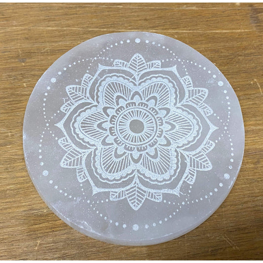 Mandala Selenite Engraved Charging Disc