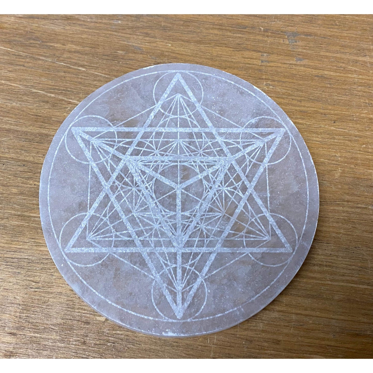 Merkaba Metatron's Cube Selenite Laser Engraved Charging Disk